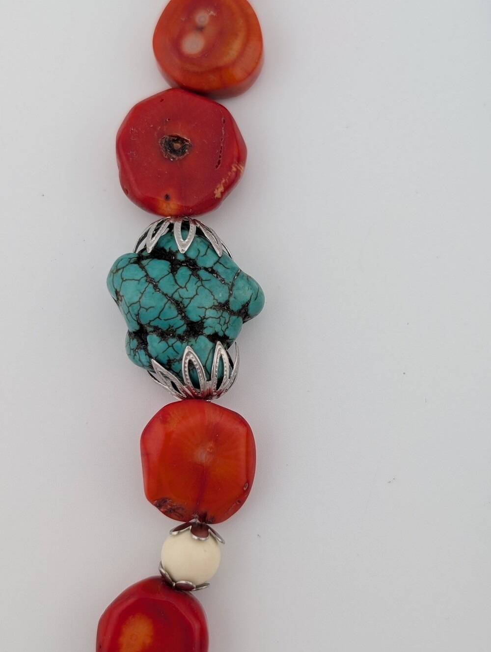 NWT Chunky Red Coral & Turquoise Beaded Southwestern Boho Statement Necklace - Picture 6 of 9